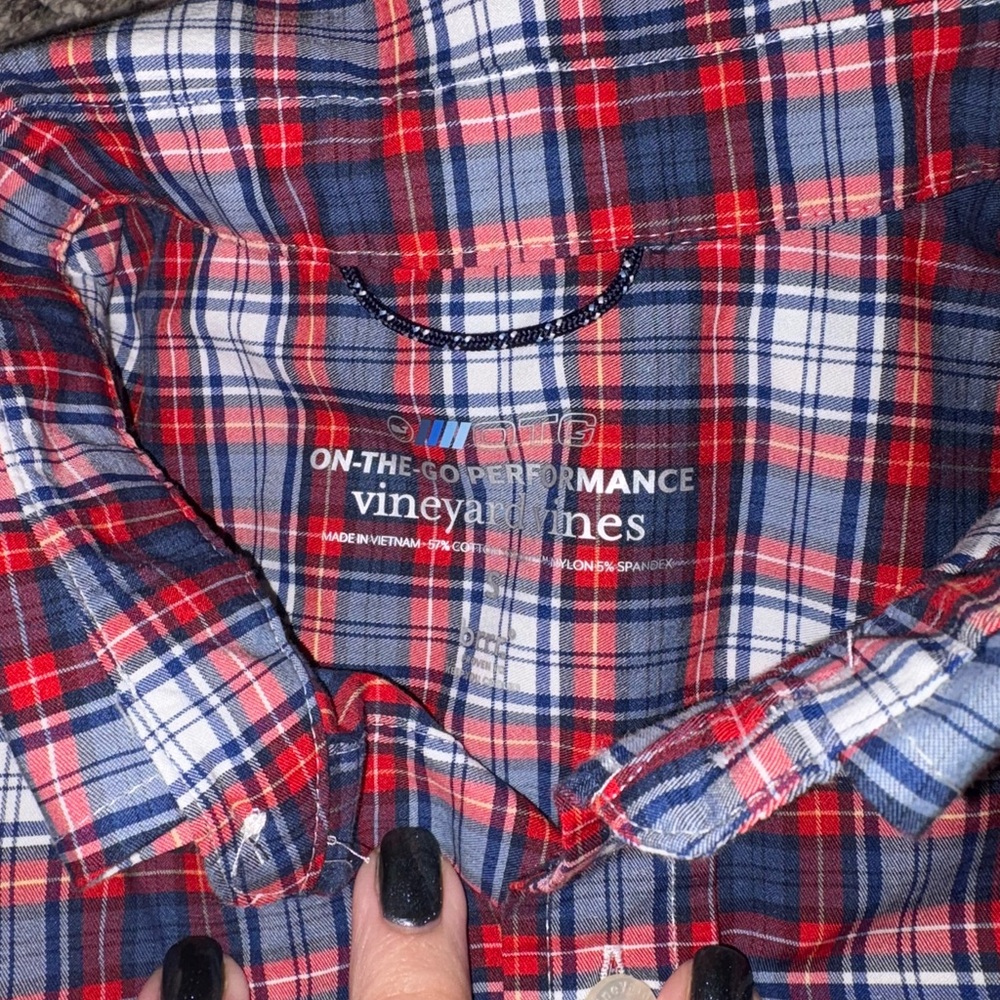 Vineyard Vines Men's Red and Blue Checkered Shirt - performance